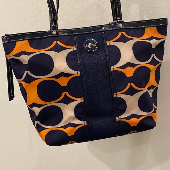 COACH Navy and Orange Patterned Signature Tote - Picture 14 of 16